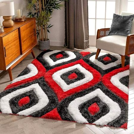 Modern Red Geometric Living Carpet